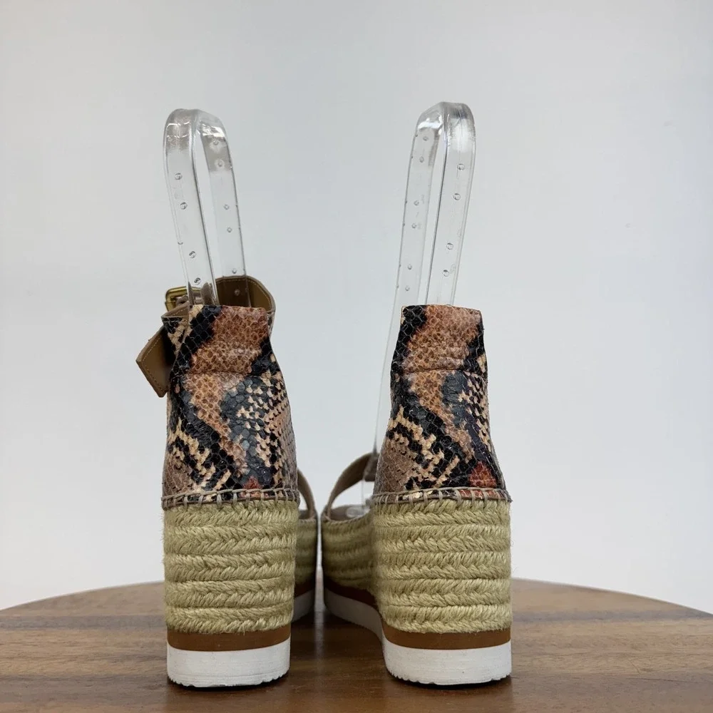 New Womens See By Chloe Glyn Snakeskin Print Platform Espadrille Sandals Size 37